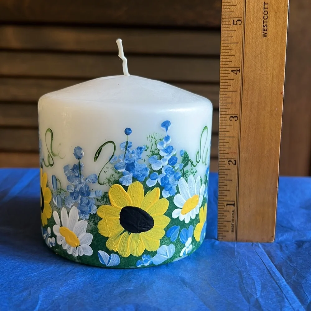 4x4 Hand Painted Blue Bonnets Medley Pillar Candle